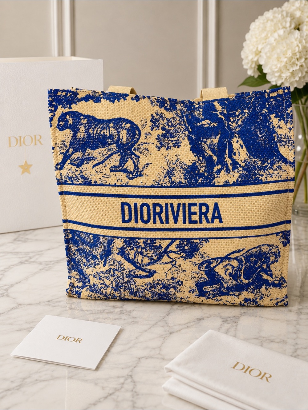 Dior Blue and Natural Toile Canvas Tote - Picture 4 of 9